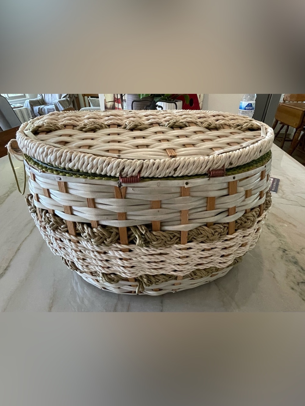 Vintage JC Penney Woven Round Wicker Sewing Basket made in Japan
